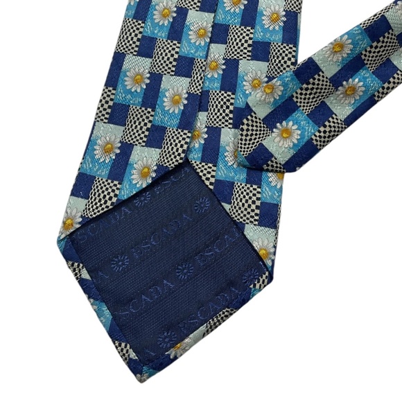 ESCADA Blue Geometric Floral Silk LUXURY Tie ITALY - Picture 4 of 4
